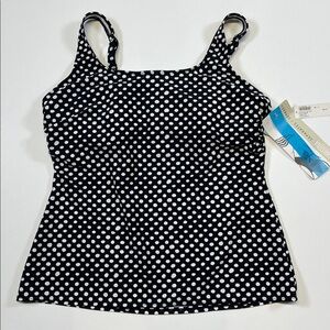 Christina Swimwear Polka Dot Tankini Top Size 16 Black White